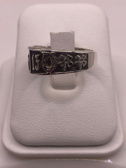 Anillo de Plata 925 con Elefante y Números de la Suerte, vista frontal