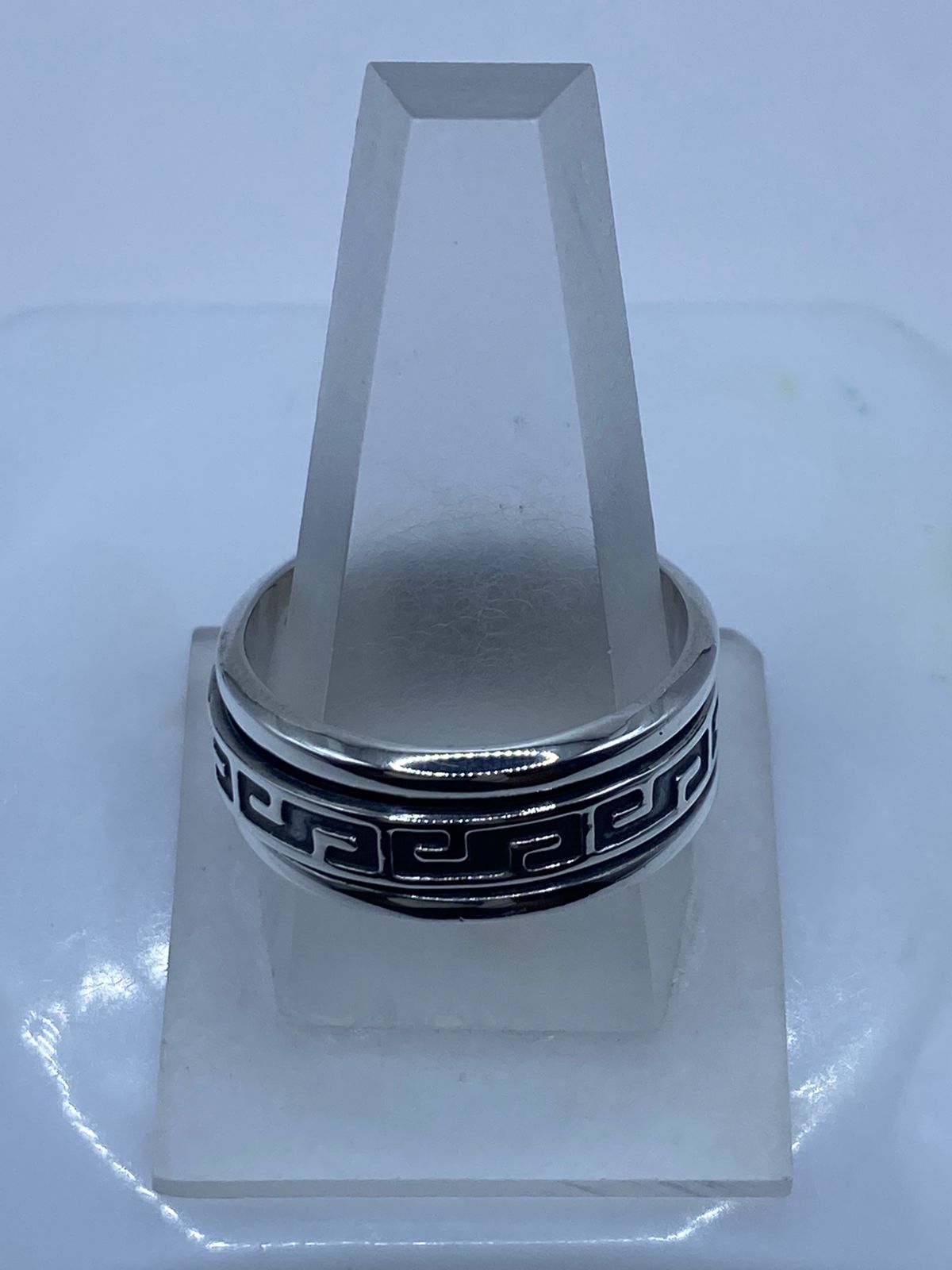 Anillo Giratorio de Plata 925 con Greca Clásica Meandro — Antiestrés Artesanal Taxco, vista frontal