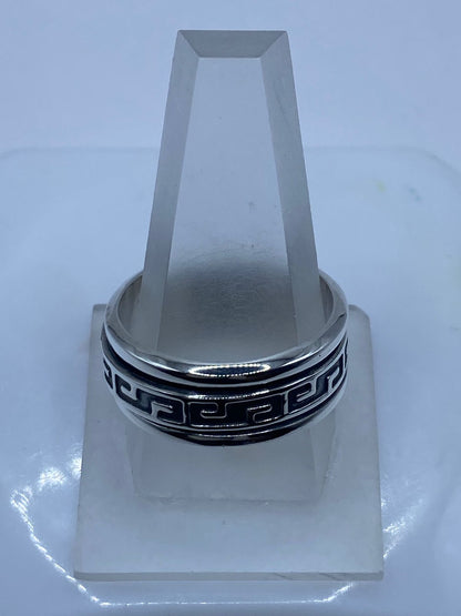 Anillo Giratorio de Plata 925 con Greca Clásica Meandro — Antiestrés Artesanal Taxco, vista frontal