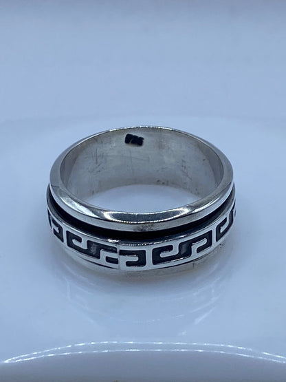 Anillo Giratorio de Plata 925 con Greca Clásica Meandro — Antiestrés Artesanal Taxco, sello de autenticidad Plata Ley .925