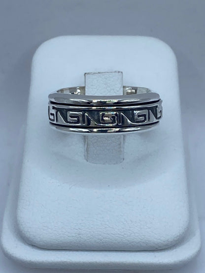 Anillo giratorio plata 925 greca geométrica oxidada para hombre, talla 8, artesanal Taxco México 