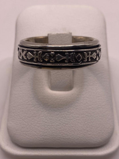 Anillo de Plata 925 con Símbolos Grabados y Acabado Oxidado, sello de autenticidad Plata Ley .925