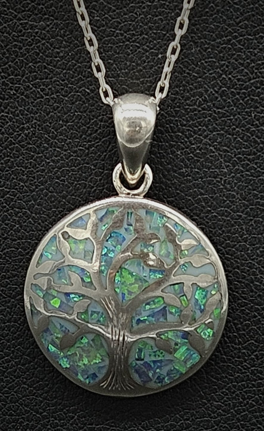 Sello de ley en el interior del dije plata ley 950 , arbol de la vida opalo