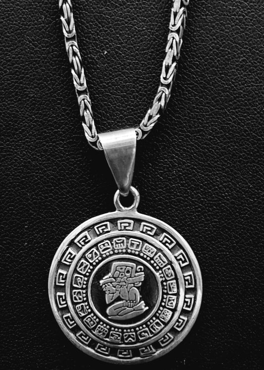 Dije Plata Ley 925 Calendario Maya, vista frontal