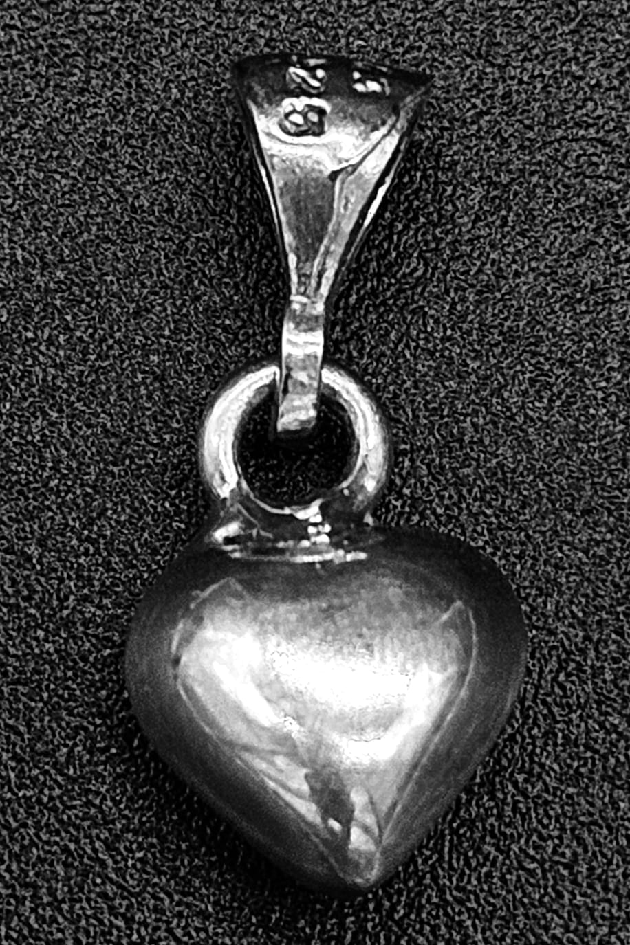 Dije Plata Ley 925, Corazon, sello de autenticidad Plata Ley .925