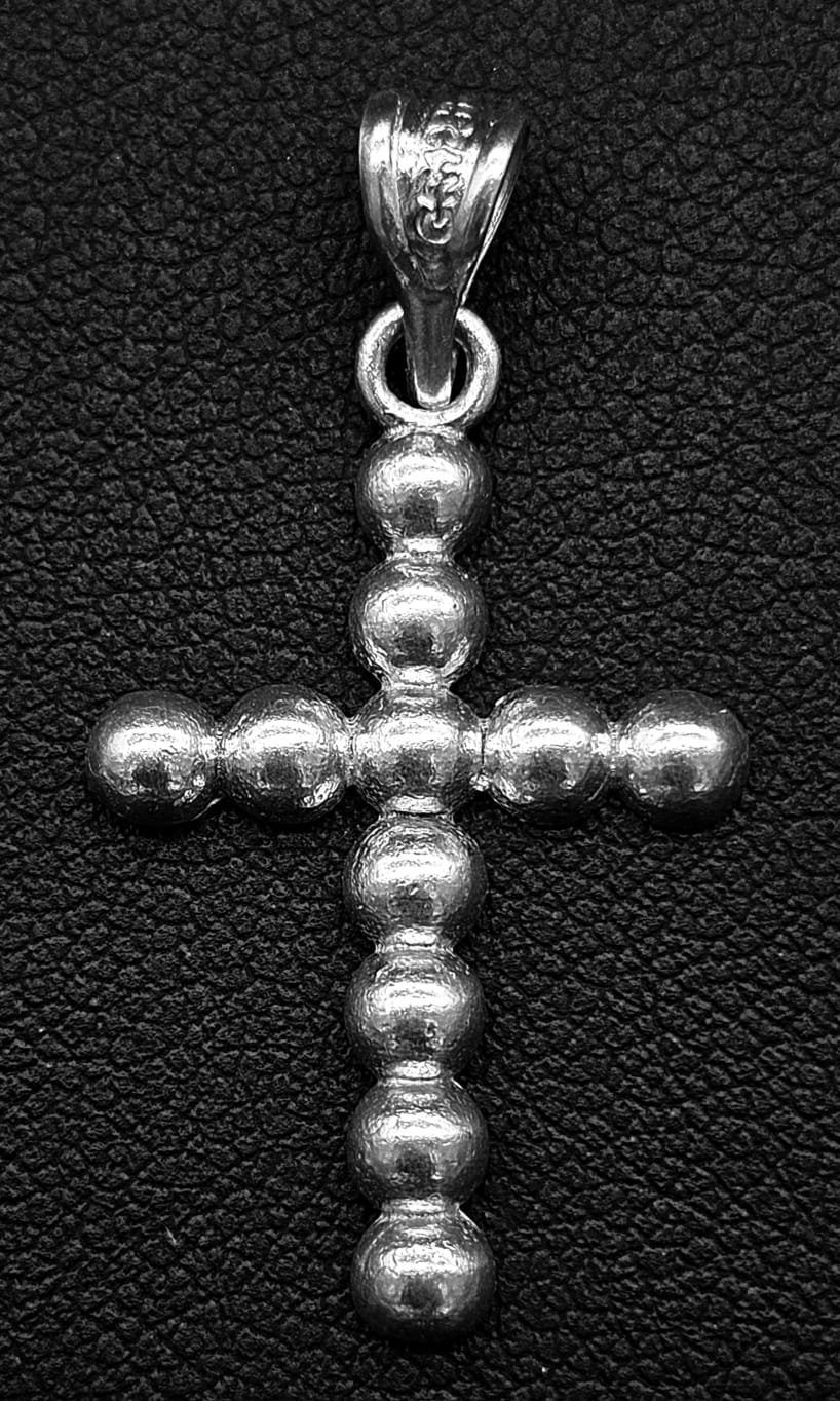 Dije Plata Ley 925, Cruz de Bolitas, sello de autenticidad Plata Ley .925