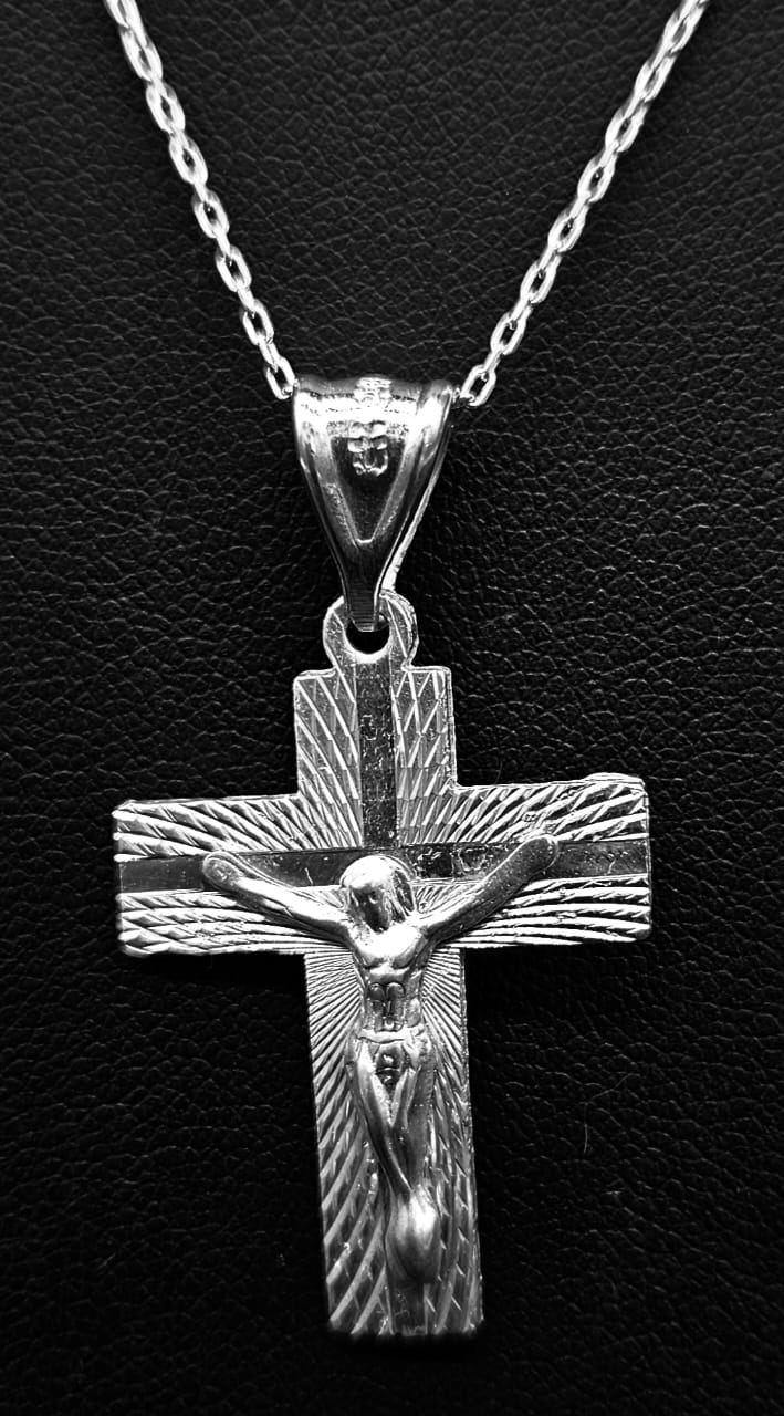 Dije Plata Ley 925, Cruz Diamantada, sello de autenticidad Plata Ley .925