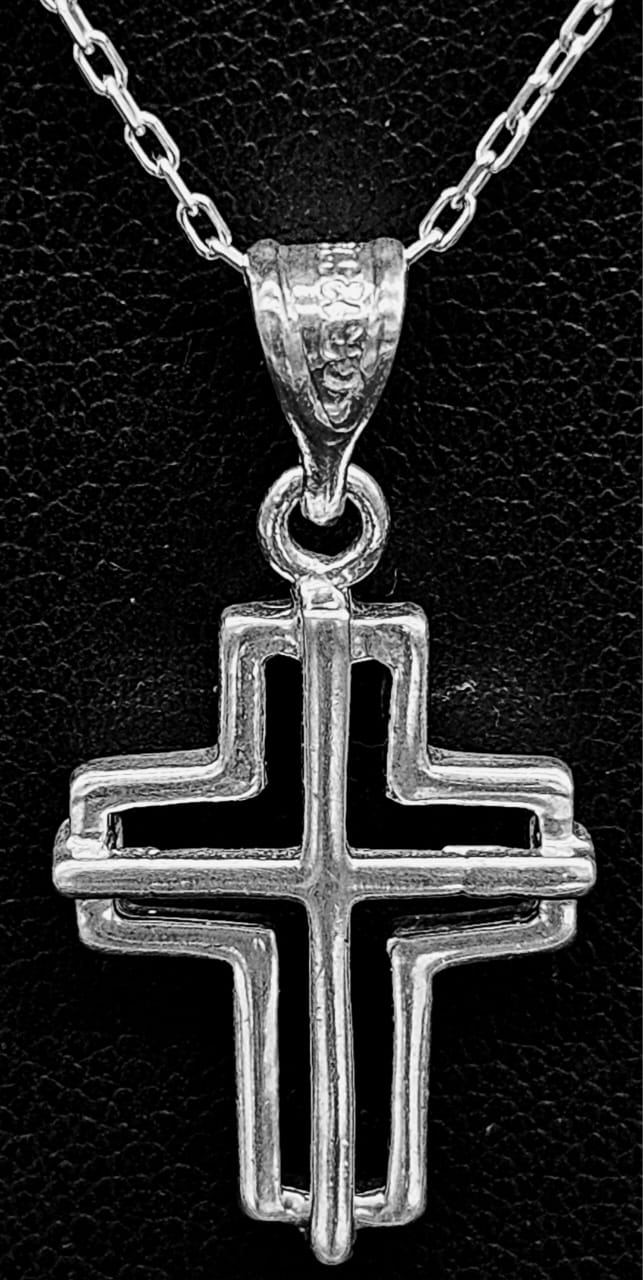 Dije Plata Ley 925, Cruz, sello de autenticidad Plata Ley .925