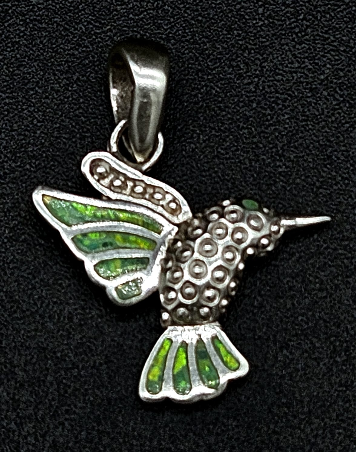 Dije Plata Ley 950 Colibri Opalo, sello de autenticidad Plata Ley .925