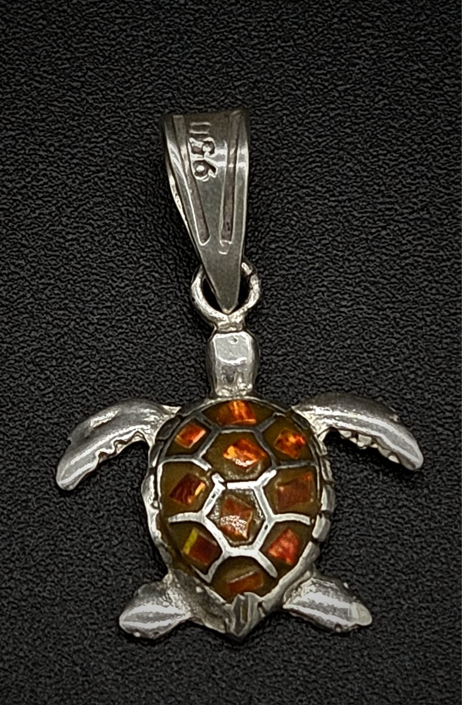 Dije Plata Ley 950 Tortuga Opalo, sello de autenticidad Plata Ley .925