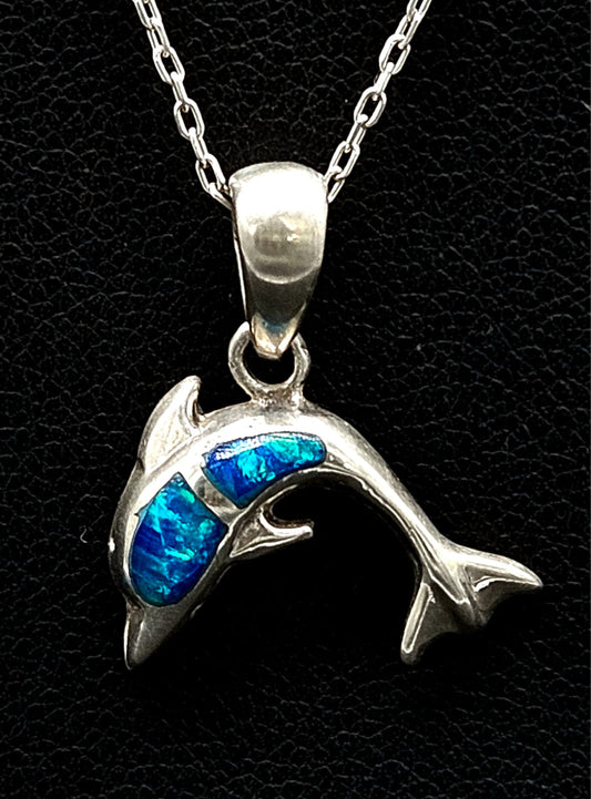 Dije Plata Ley 950, con Opalo , Delfin, vista frontal