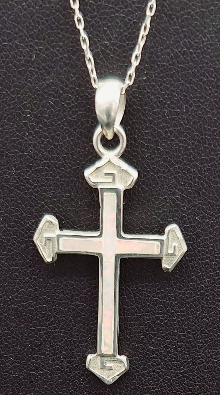 Dije Plata Ley 950, con Opalo Blanco, vista frontal