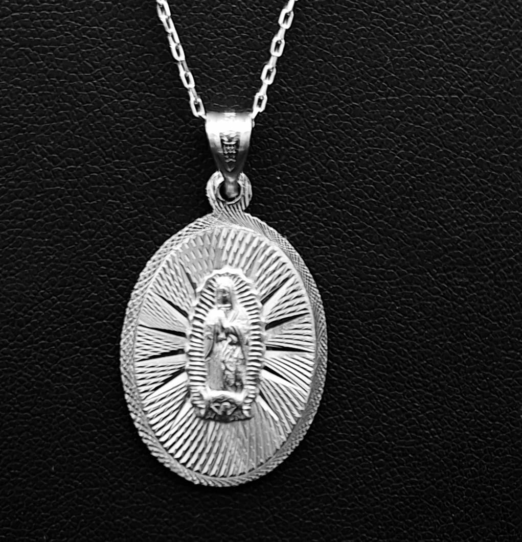 Dije Plata Ley 925, Virgen de Guadalupe, sello de autenticidad Plata Ley .925
