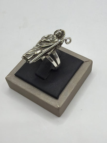 Anillo San Judas Tadeo en presentación de caja Arte Taxco con diseño religioso en relieve