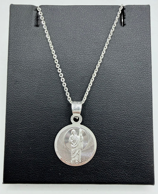 Medalla San Judas Tadeo en plata .925 con cadena de 35 cm presentada en estuche negro