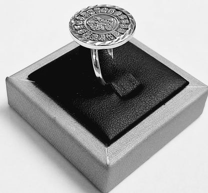 Anillo Calendario Maya en Plata Ley 925, vista frontal