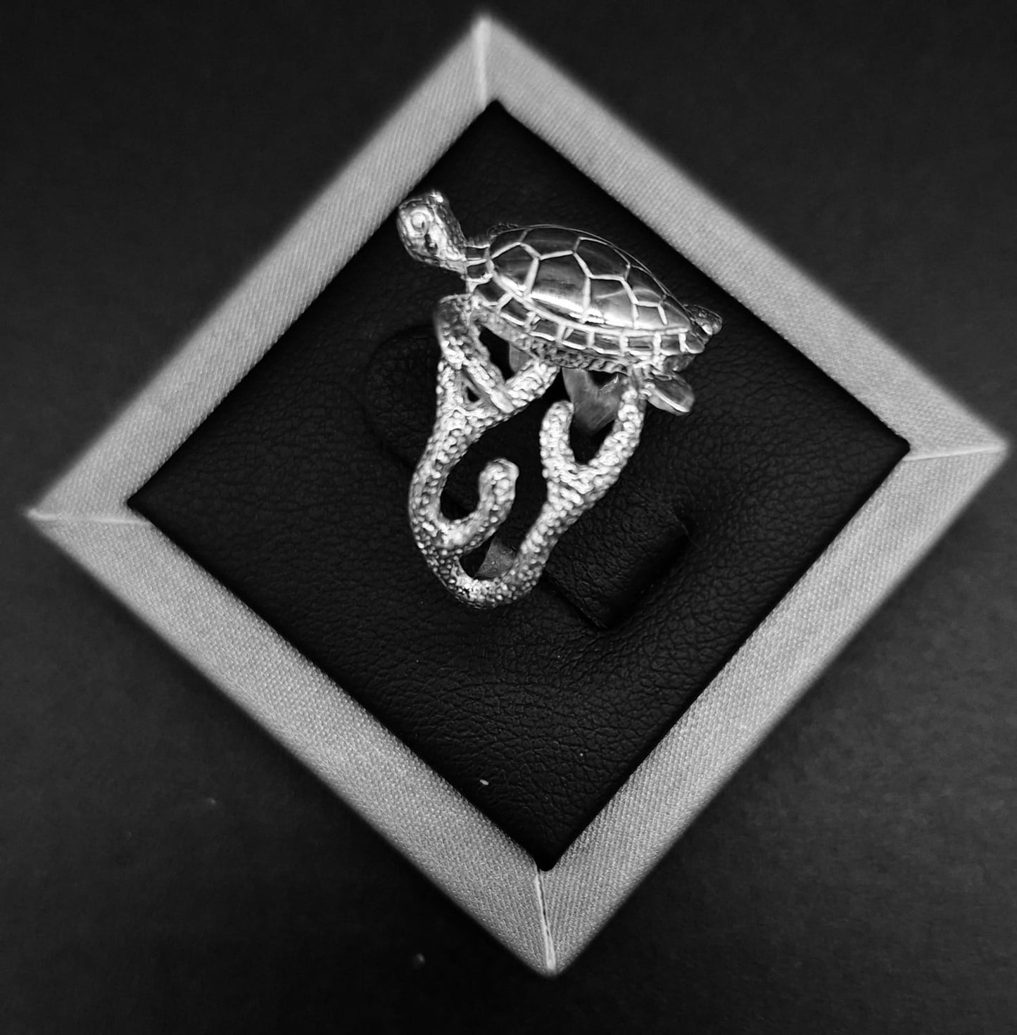 Anillo Plata Ley 950, Tortuga, vista frontal