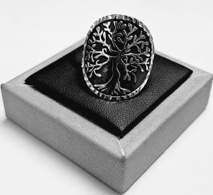 Anillo Arbol de la Vida en Plata Ley 925, vista frontal