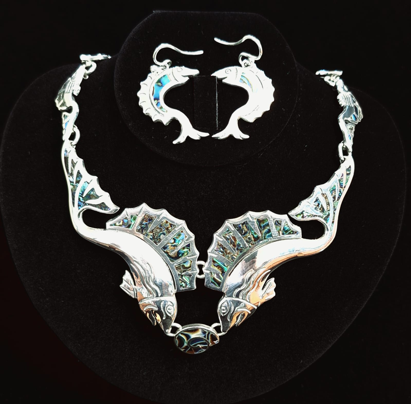Set de Collar con Incrustaciones de Abulón en Plata Ley 925, sello de autenticidad Plata Ley .925