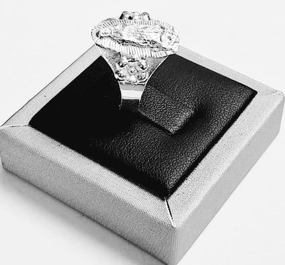 Anillo Diamantada Virgen de Guadalupe en Plata 925, vista frontal
