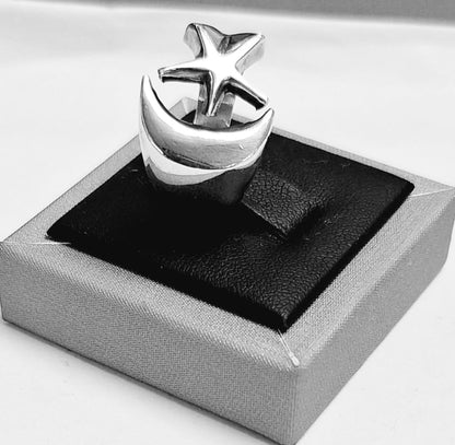 Anillo Estrella y Luna, Plata Ley 925, sello de autenticidad Plata Ley .925