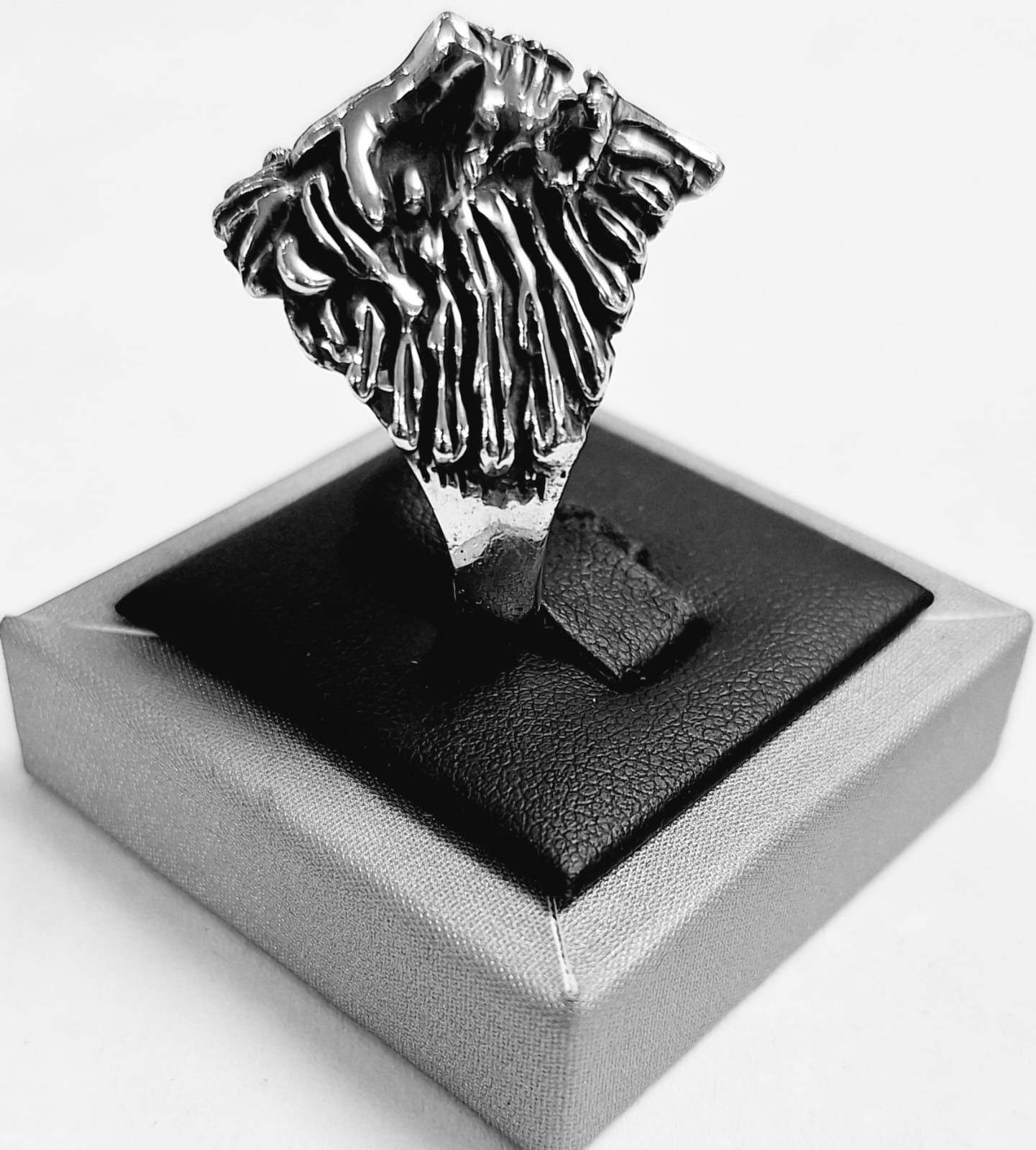 Anillo Cabeza de Leon en Plata Ley 925, vista frontal