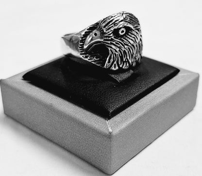Anillo Cabeza de Águila en Plata Ley 950, vista frontal