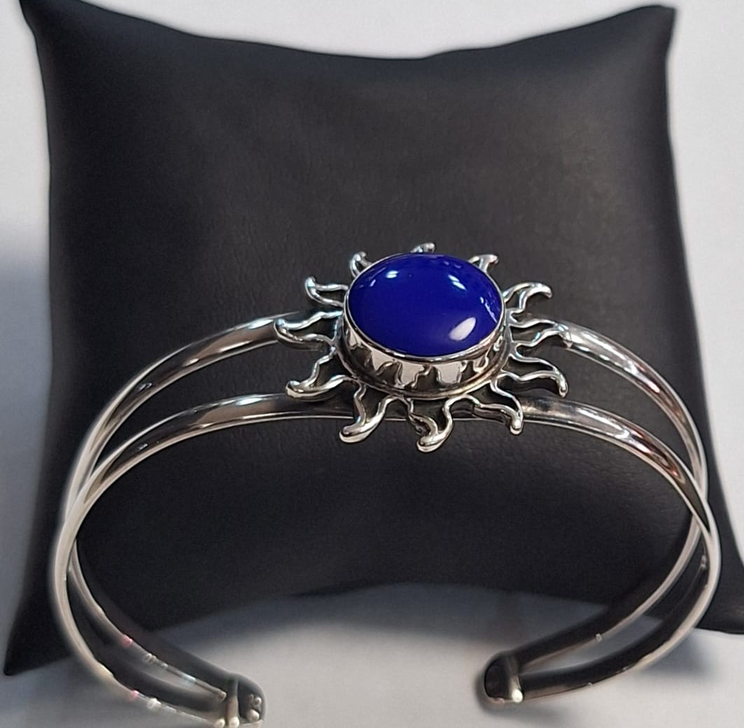 Brazalete con Lapizlasuli en Plata Ley 925, sello de autenticidad Plata Ley .925