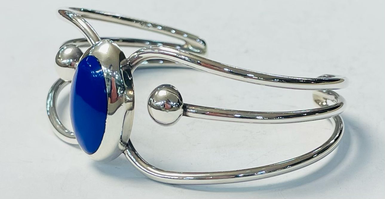 Brazalete con Lapislazuli en Plata Ley 925, vista frontal