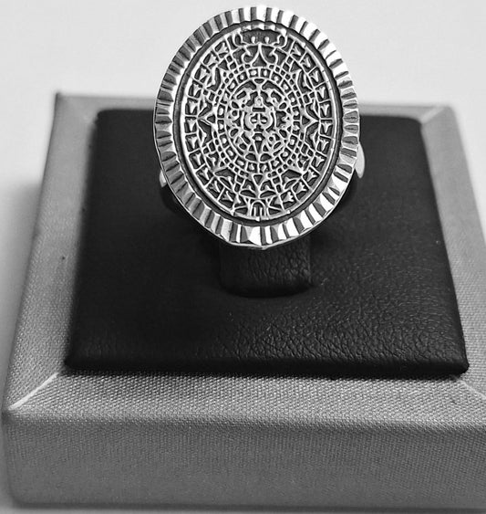 Sello de ley en el interior del anillo calendario azteca en plata ley 925