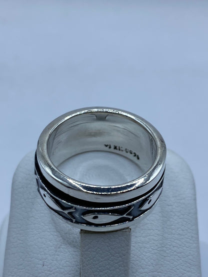 Anillo Giratorio de Plata .925 con Diseño de Peces, sello de autenticidad Plata Ley .925
