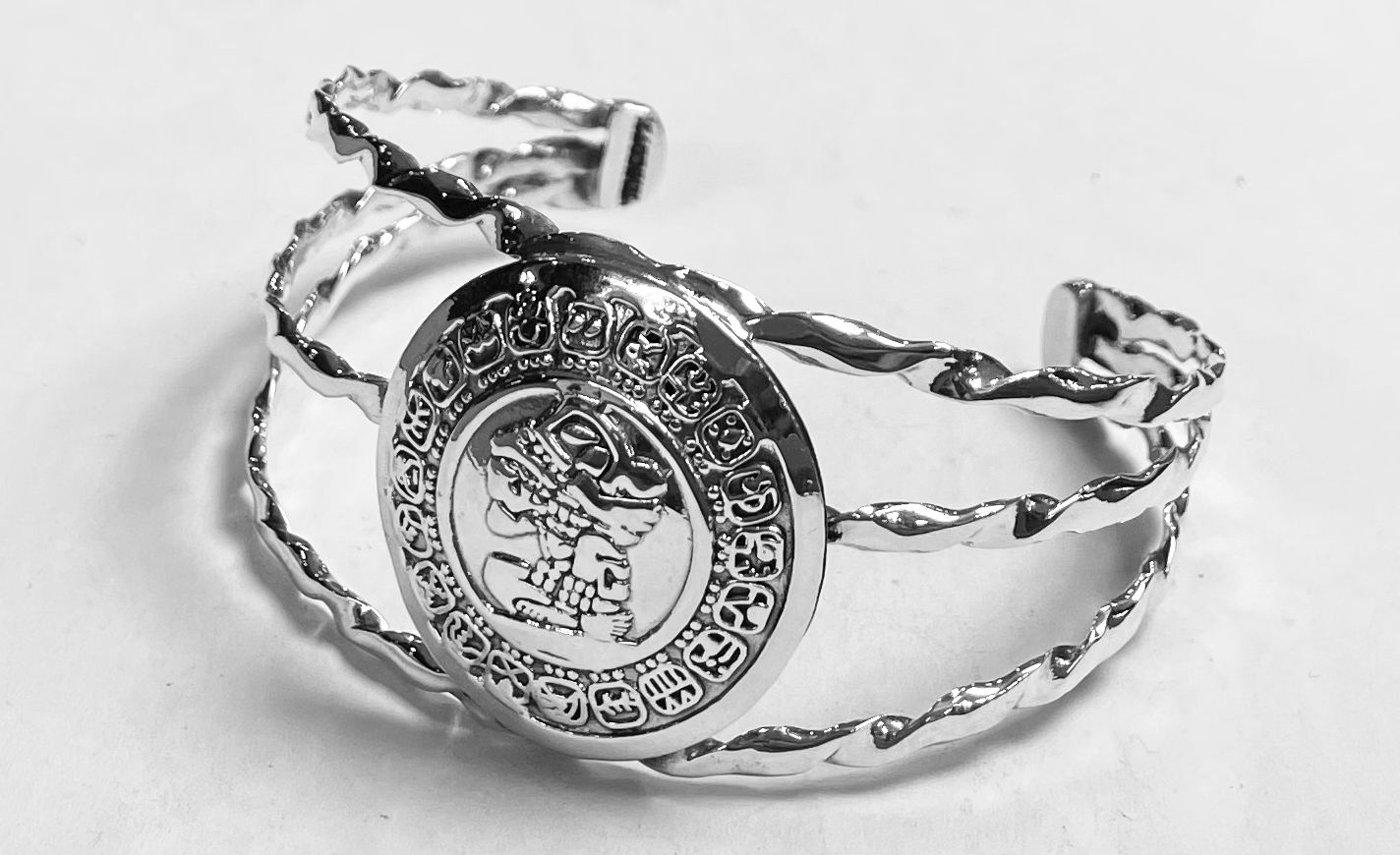 Brazalete Calendario Maya en Plata 925, vista frontal