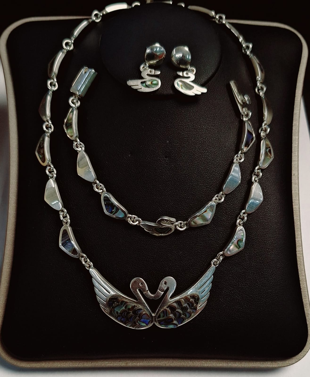Set de Collar con Incrustaciones de Abulón en Plata Ley 950, sello de autenticidad Plata Ley .925