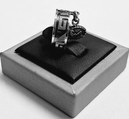 Anillo Grecas con Colgante Chacmool en Plata Ley 925, vista frontal