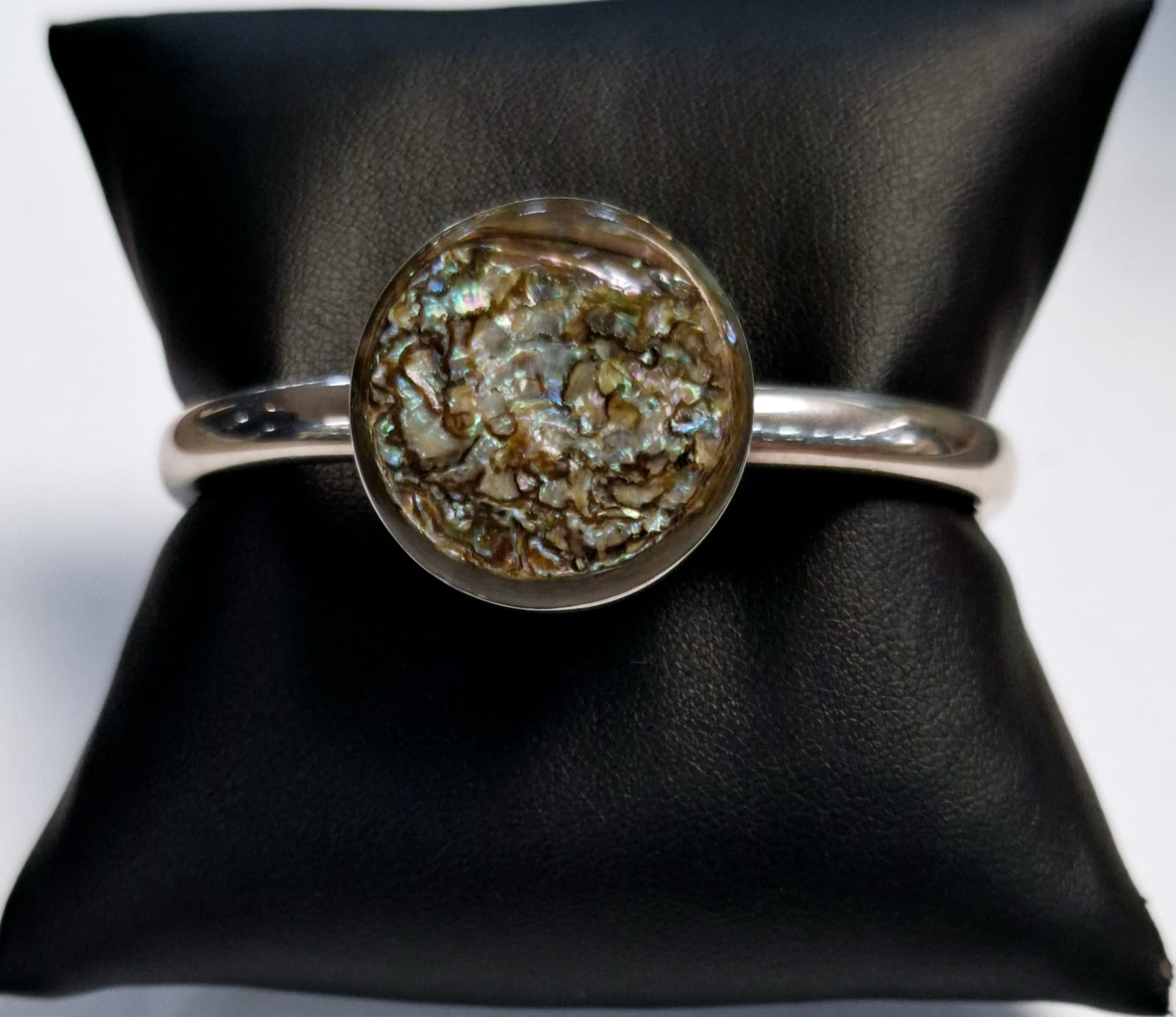 Brazalete con Concha Abulon en Plata Ley 925, sello de autenticidad Plata Ley .925