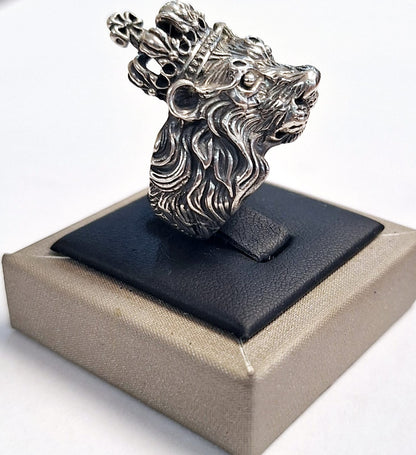 Anillo Rey Leon en Plata Ley 925, vista frontal