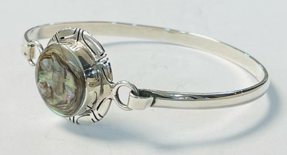 Brazaleta con Concha de Abulon en Plata 925, vista frontal