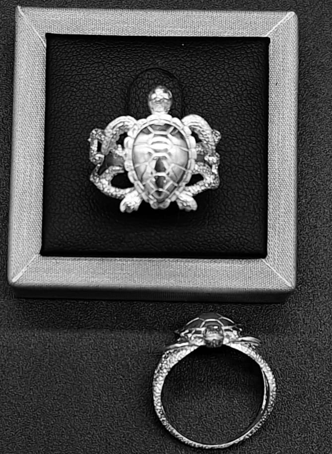 Anillo Plata Ley 950, Tortuga, sello de autenticidad Plata Ley .925