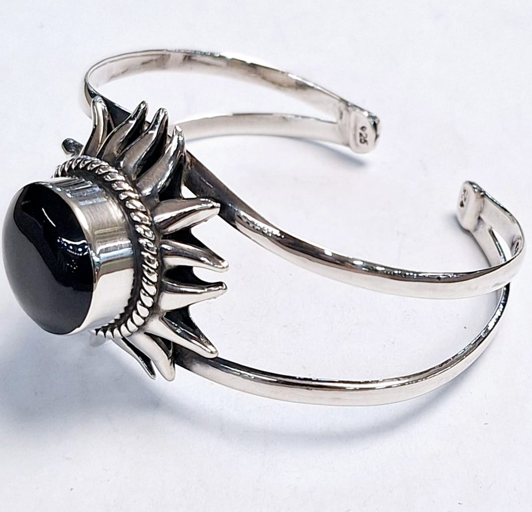 Brazalete con Obsidiana en Plata Ley 925, vista frontal