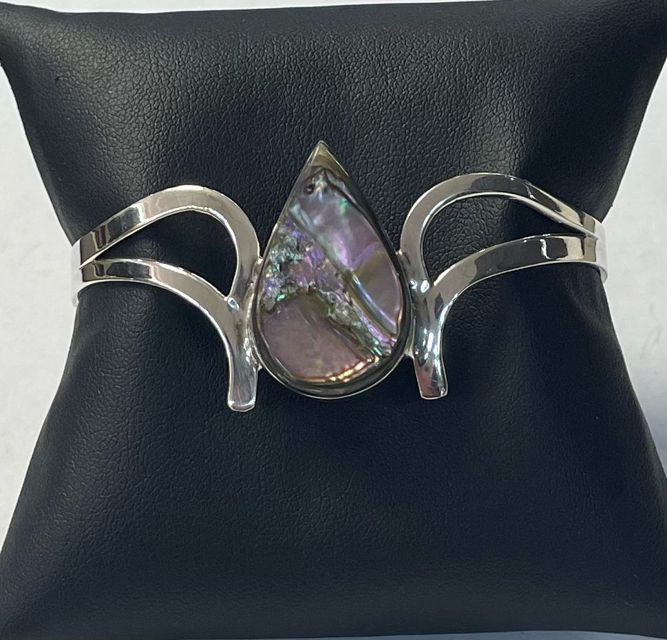 Brazalete con Concha de Abulon en Plata Ley 925, sello de autenticidad Plata Ley .925