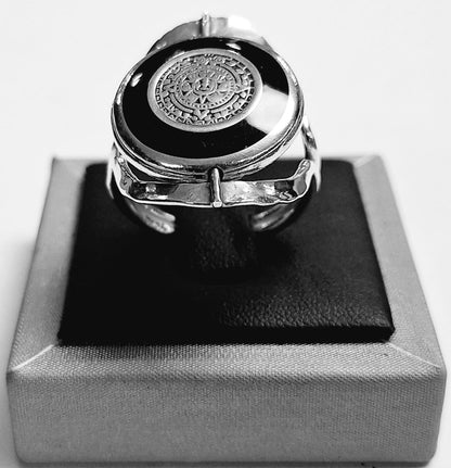 Sello de ley en el interior del anillo calendario azteca en plata ley 925