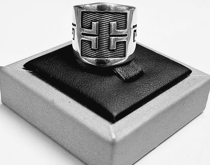 Anillo Grecas Maya en Plata Ley 925, vista frontal