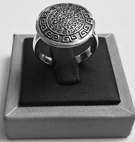 Sello de ley en el interior del anillo calendario azteca en plata ley 925