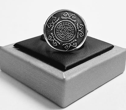 Anillo Azteca en Plata Ley 925, sello de autenticidad Plata Ley .925
