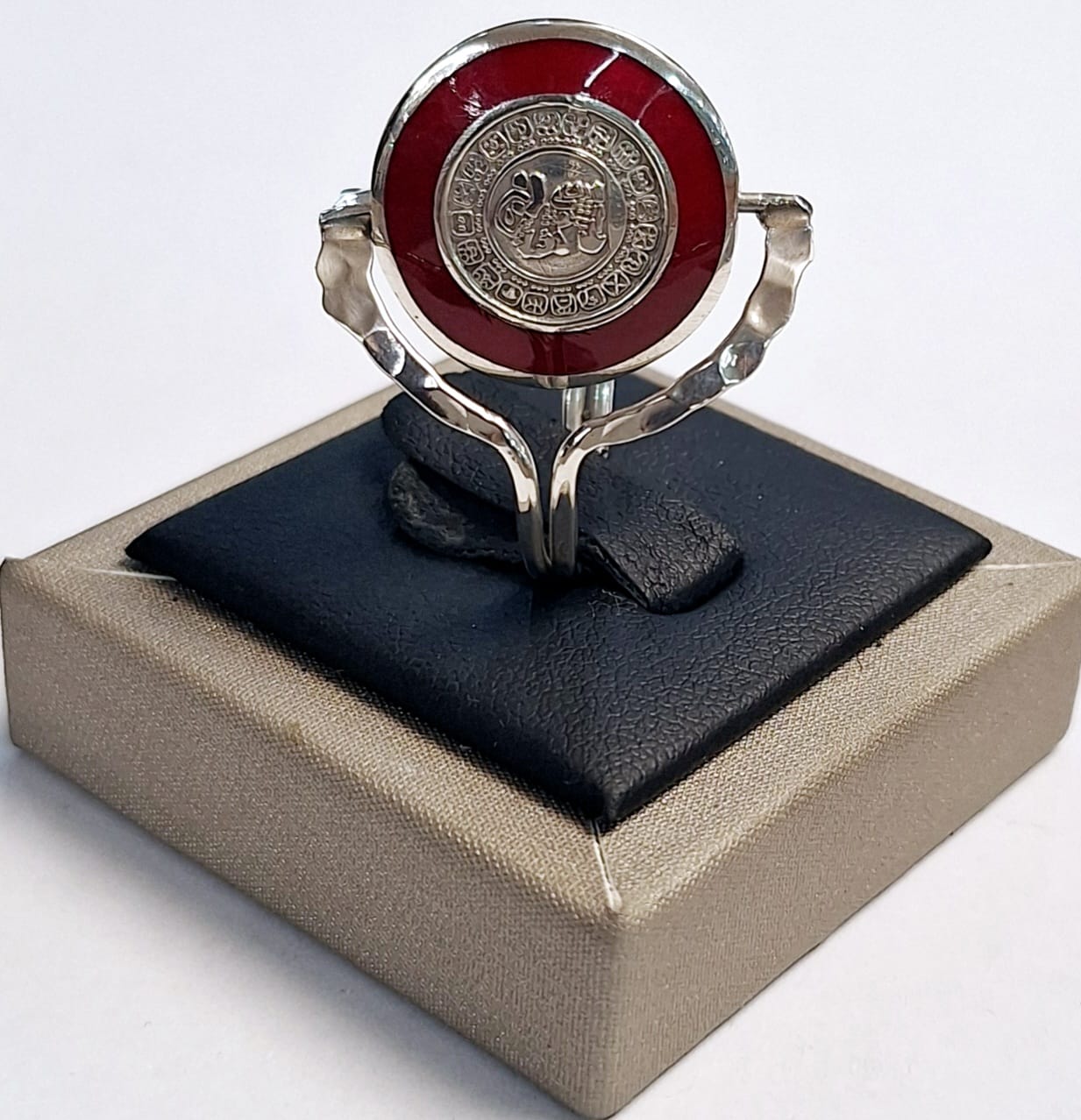Anillo Doble Vista Calendario Maya en Plata Ley 925, sello de autenticidad Plata Ley .925