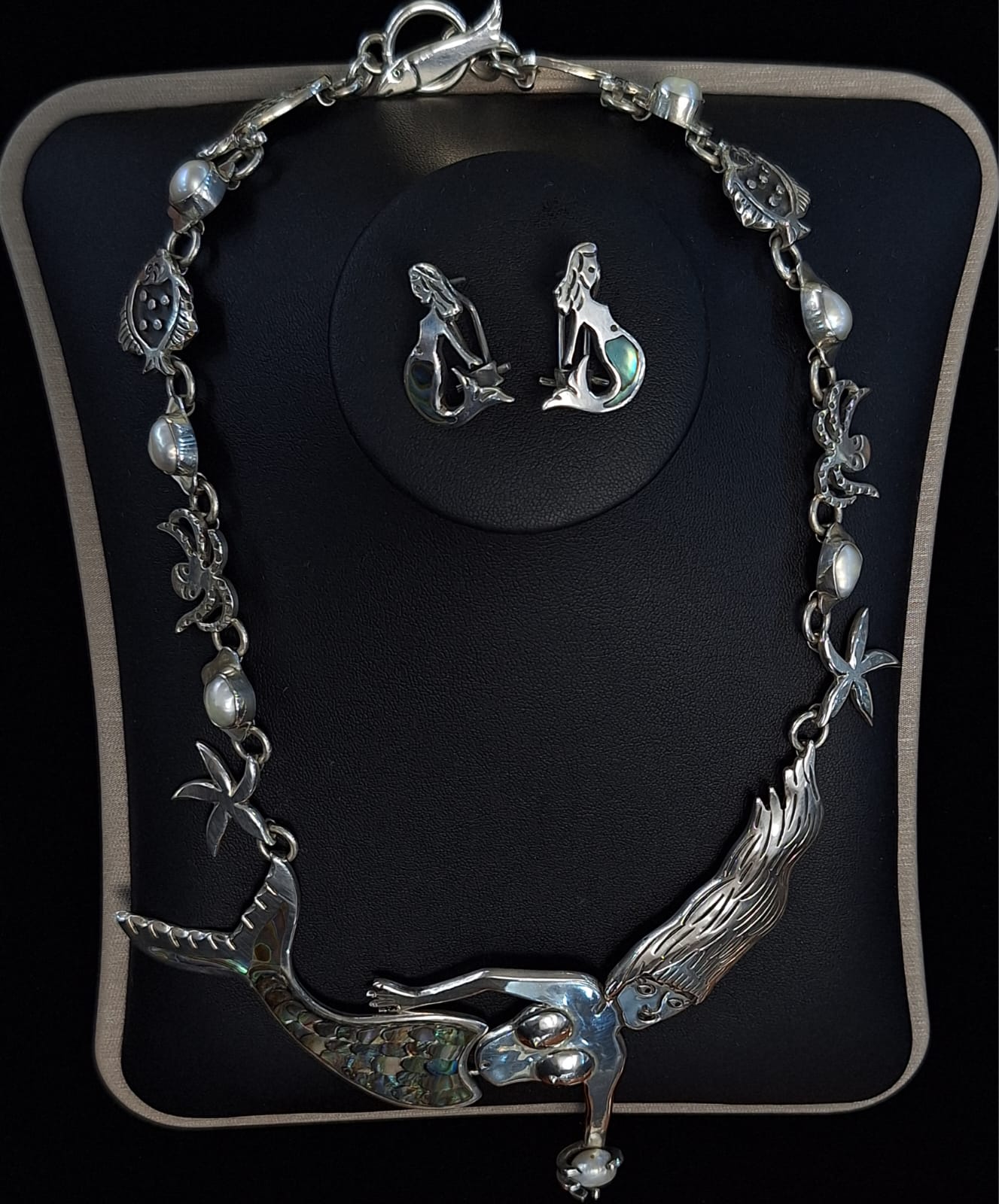 Set de Collar con Incrustaciones de Abulon en Plata Ley 925, sello de autenticidad Plata Ley .925