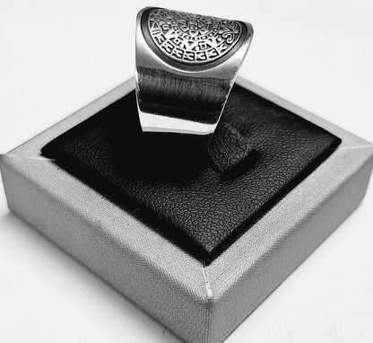 Anillo Calendario Azteca en Plata Ley 925, vista frontal