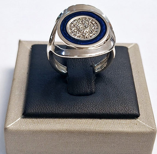 Sello de ley en el interior del anillo calendario azteca en plata ley 925