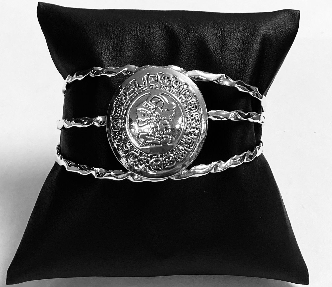 Brazalete Calendario Maya en Plata 925, sello de autenticidad Plata Ley .925
