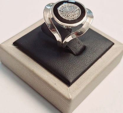 Anillo Martillado Calendario Azteca en Plata Ley 925, sello de autenticidad Plata Ley .925